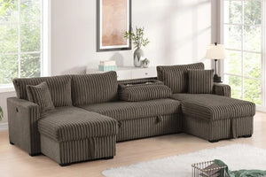 July Mocha Double Storage Chaise Sectional (w/ Pull Out Bed) **NEW ARRIVAL**