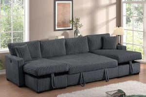 July Charcoal Double Storage Chaise Sectional (w/ Pull Out Bed) **NEW ARRIVAL**