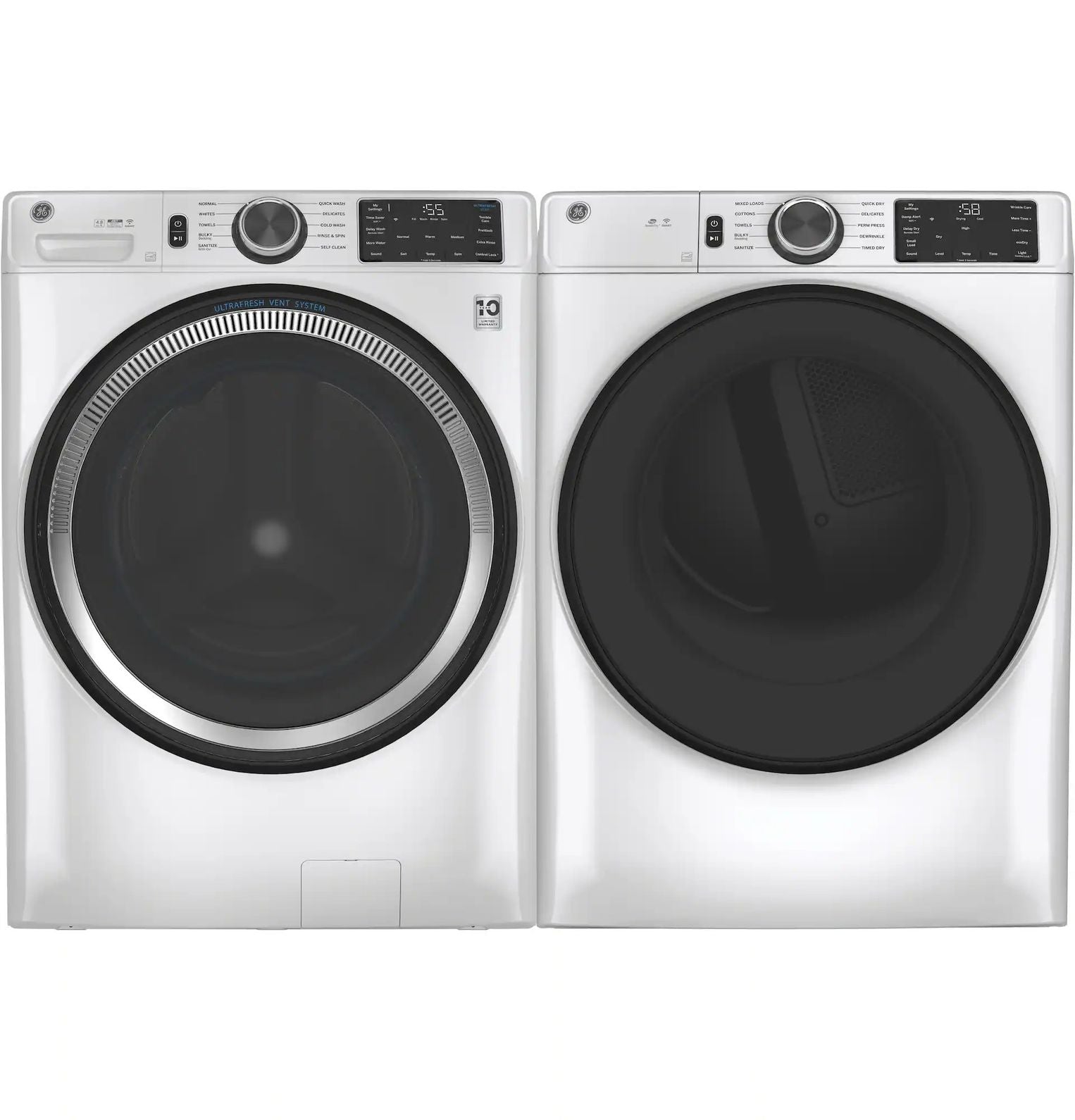Package - GE - 4.8 Cu. Ft. High-Efficiency Stackable Smart Front Load Washer w/ Odorblock Ultra Fresh Vent System & Microban Technology and 7.8 Cu. Ft. Stackable Smart 10-Cycle Gas Dryer - White