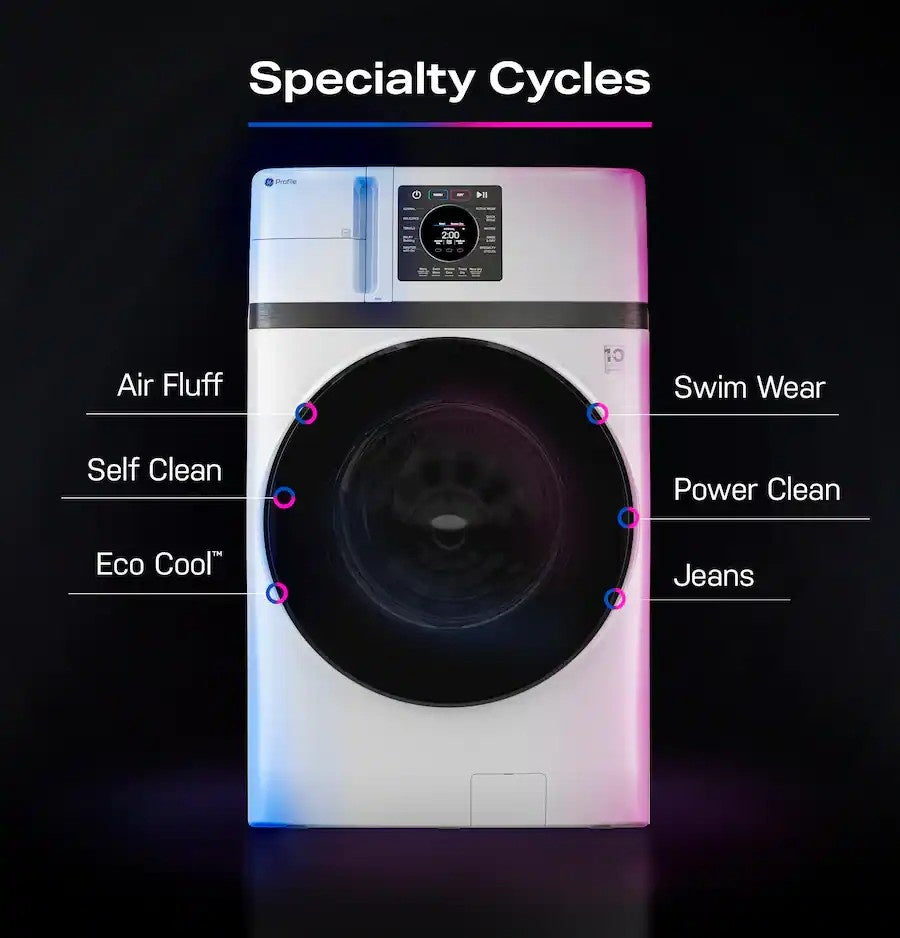 GE Profile - UltraFast 4.6 Cu. Ft. High-Efficiency Smart Front Load Washer and Electric Dryer Combo with Steam and Ventless Heat Pump - White
