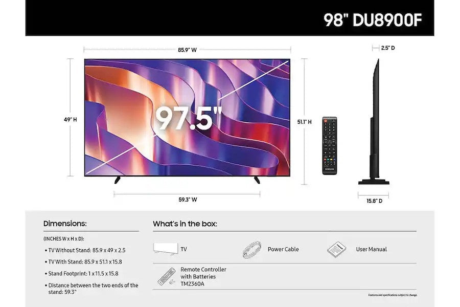 Samsung - 98” Class DU8900F Series Crystal UHD 4K Smart Tizen TV (2025)