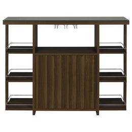 Evelio 6-shelf Glass Top Home Bar Wine Cabinet Walnut