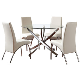 Beckham  Round Glass Top Dining Set Chrome and White