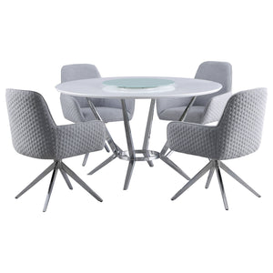 Abby  Round Dining Table Set White High Gloss