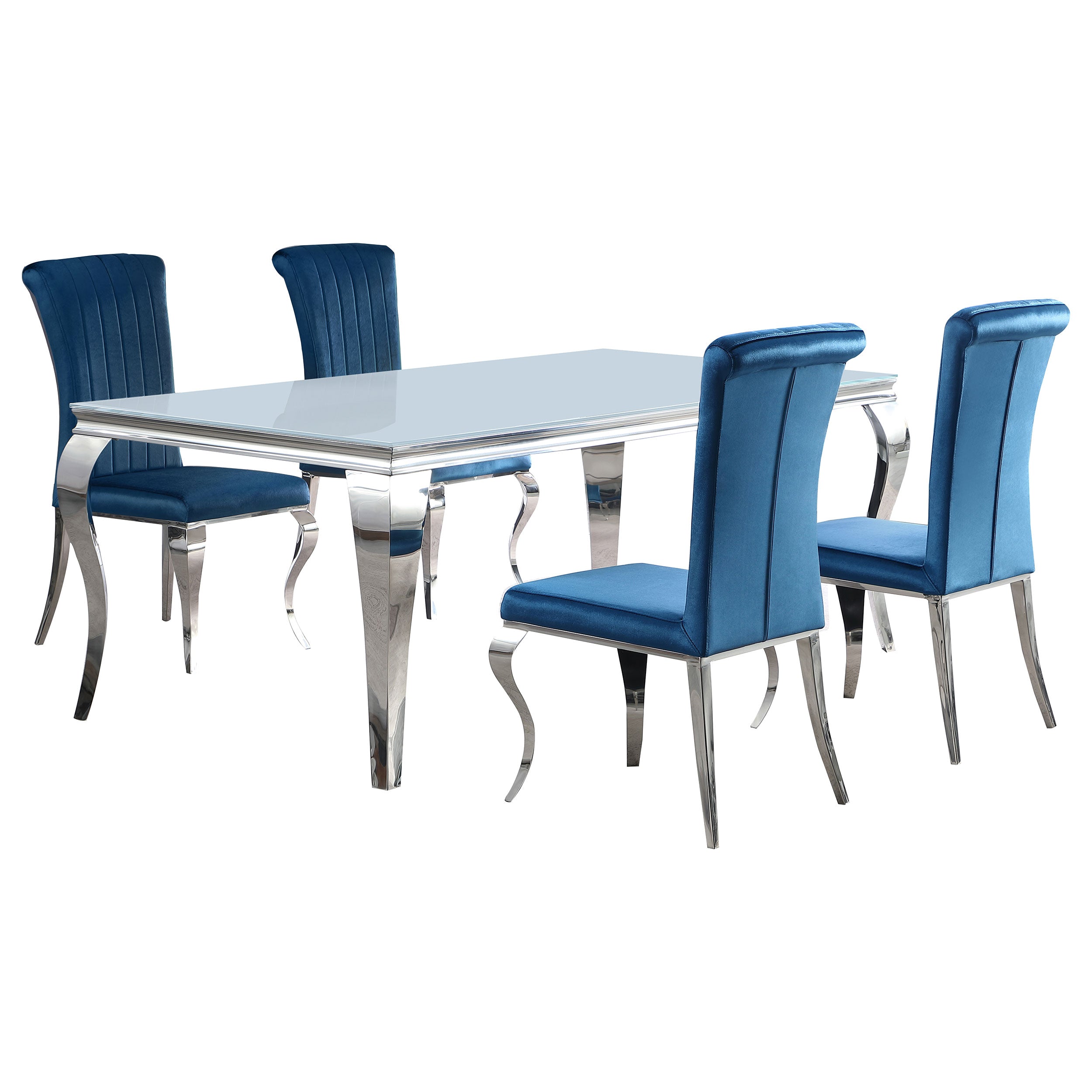 Carone  81-inch Rectangular White Glass Dining Set Black