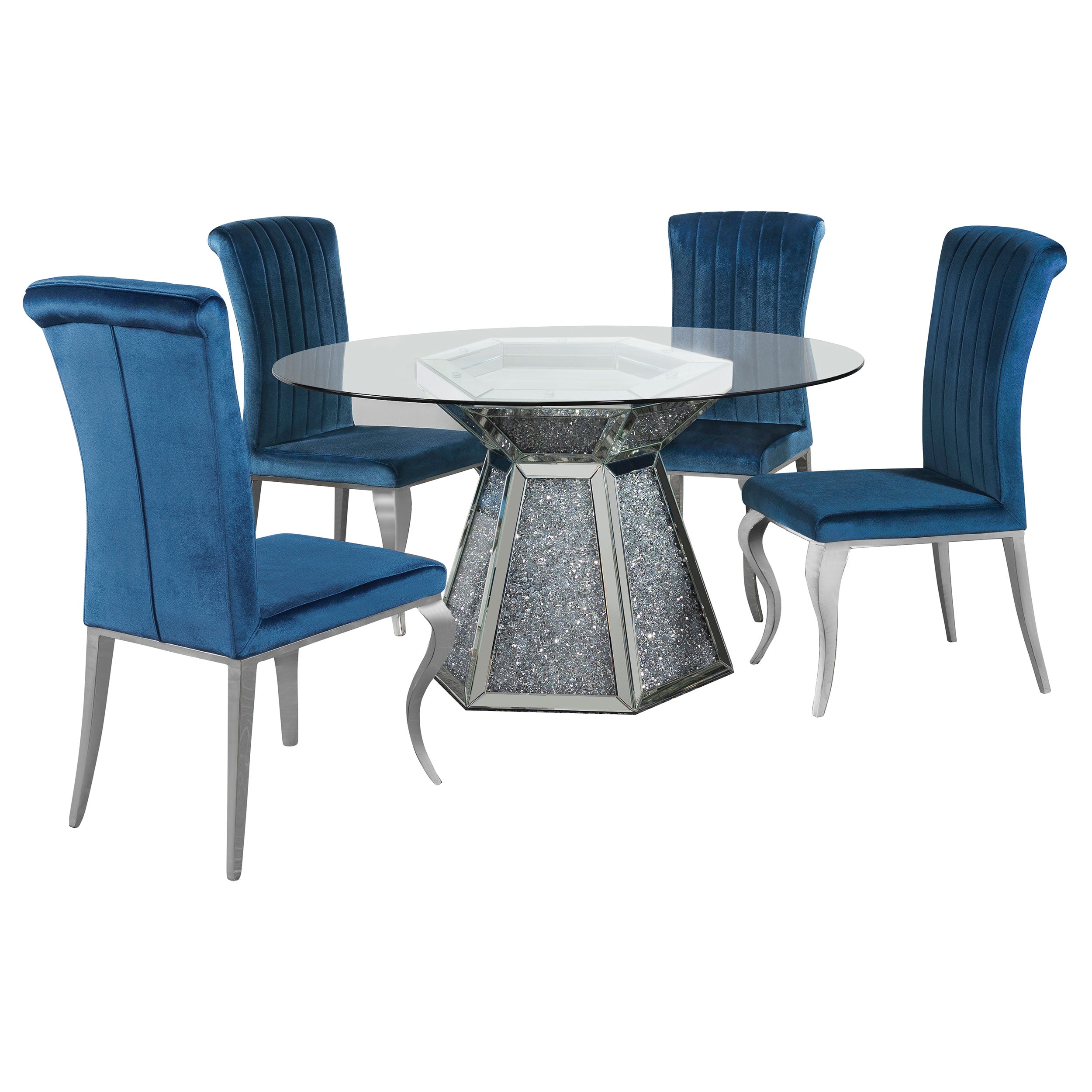 Quinn 5-piece Round Glass Top Mirrored Dining Set