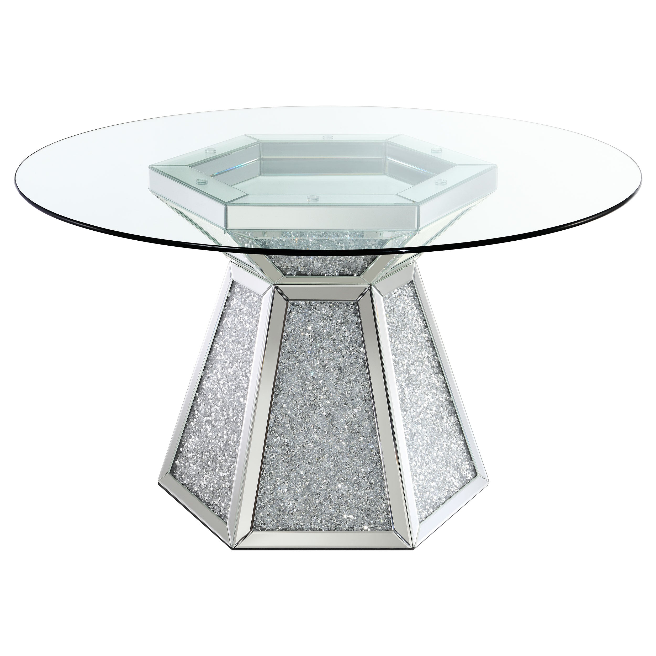 Quinn 5-piece Round Glass Top Mirrored Dining Set