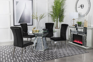 Quinn 5-piece Round Glass Top Mirrored Dining Set