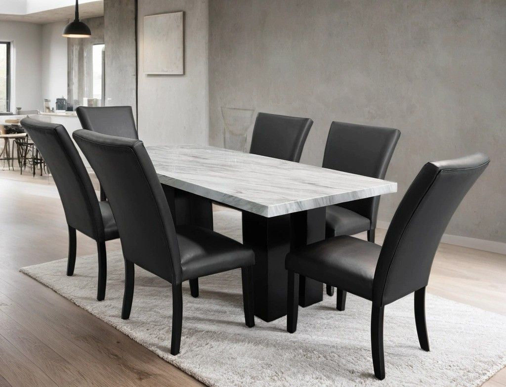 1220 PU Black - (FAUX MARBLE) Dining Table with 6 Chairs