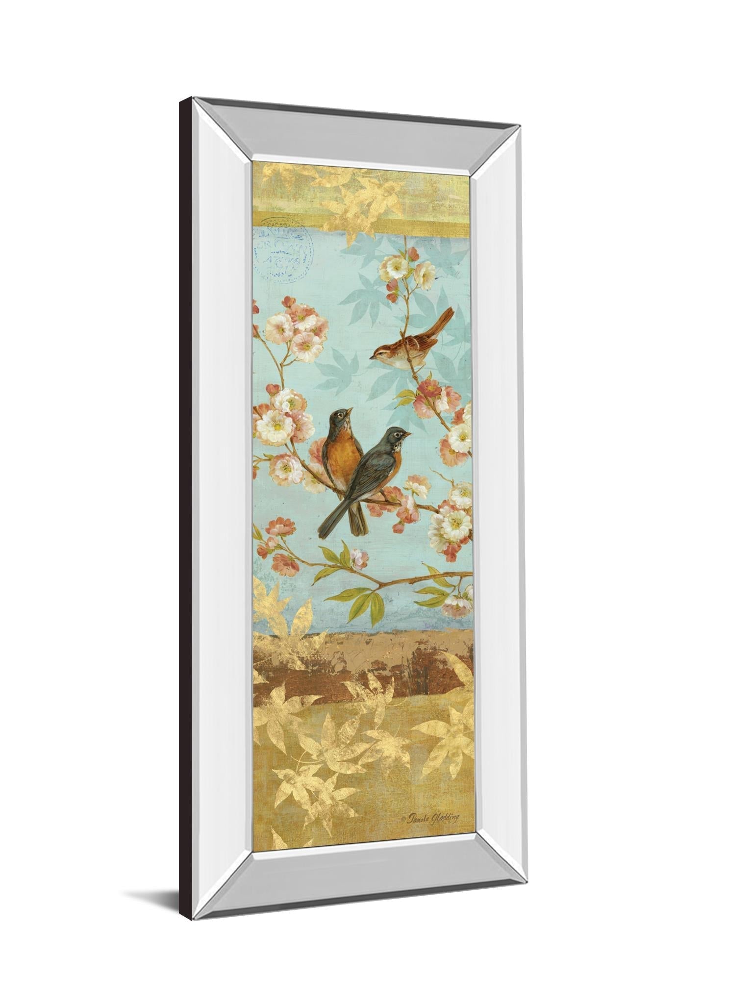 Mirrored Frame Robins & Blooms Panel By Pamela Gladding 18X42 Mirror Frame Print