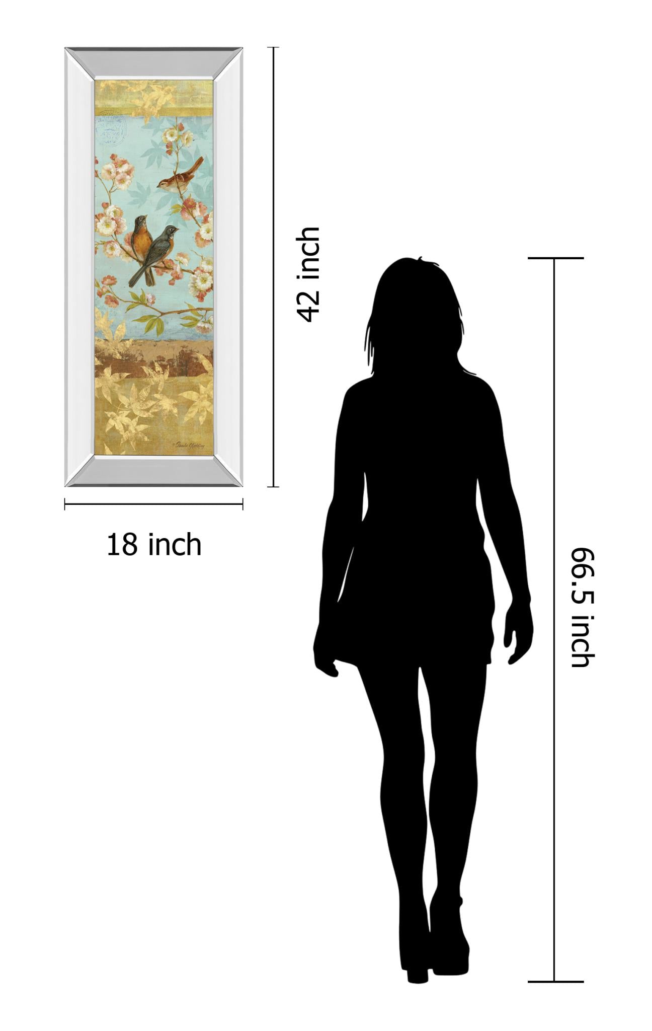 Mirrored Frame Robins & Blooms Panel By Pamela Gladding 18X42 Mirror Frame Print