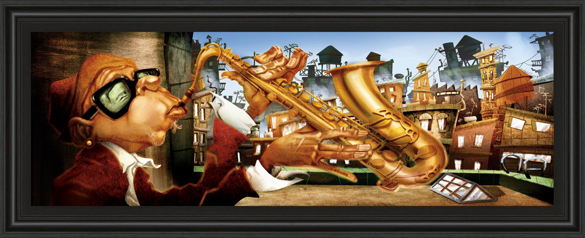 Saxo City In Blue By Adam Perez 18X42 Framed Print