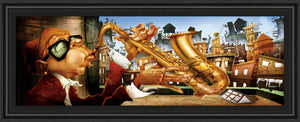 Saxo City In Blue By Adam Perez 18X42 Framed Print