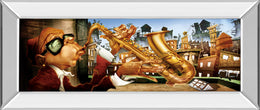 Mirrored Frame Saxo City In Blue By Adam Perez 18X42 Mirror Frame Print
