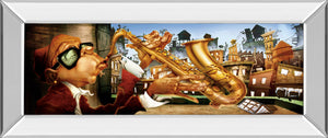 Mirrored Frame Saxo City In Blue By Adam Perez 18X42 Mirror Frame Print