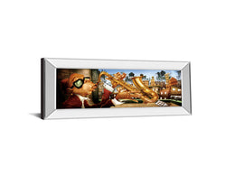 Mirrored Frame Saxo City In Blue By Adam Perez 18X42 Mirror Frame Print