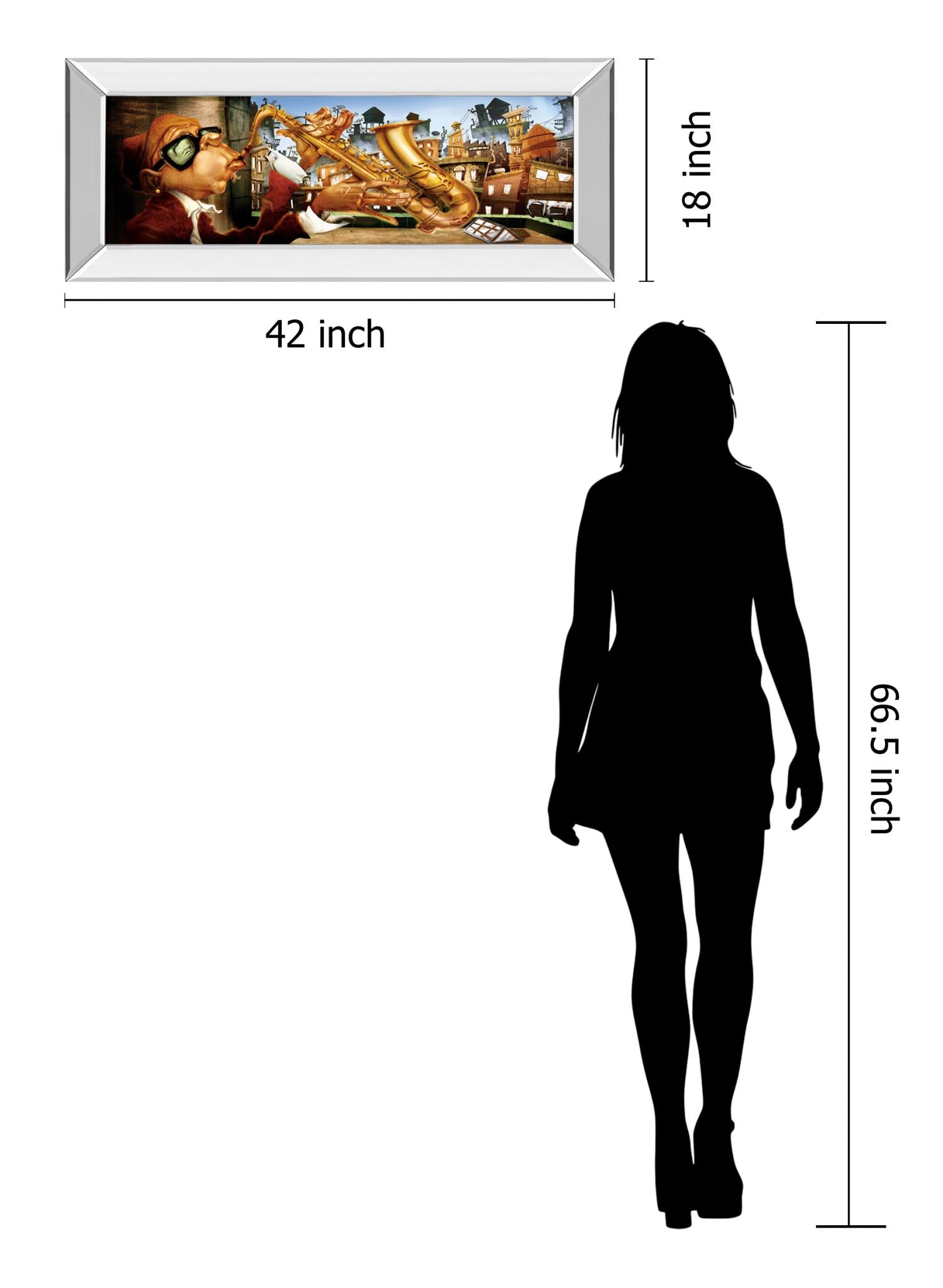 Mirrored Frame Saxo City In Blue By Adam Perez 18X42 Mirror Frame Print