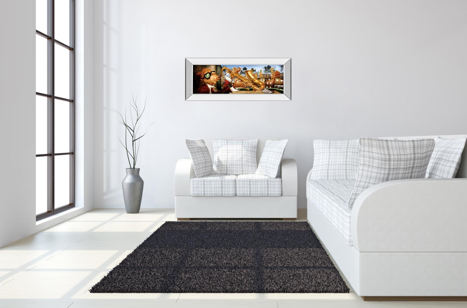 Mirrored Frame Saxo City In Blue By Adam Perez 18X42 Mirror Frame Print