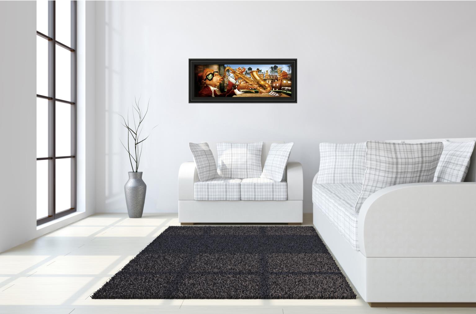 Saxo City In Blue By Adam Perez 18X42 Framed Print