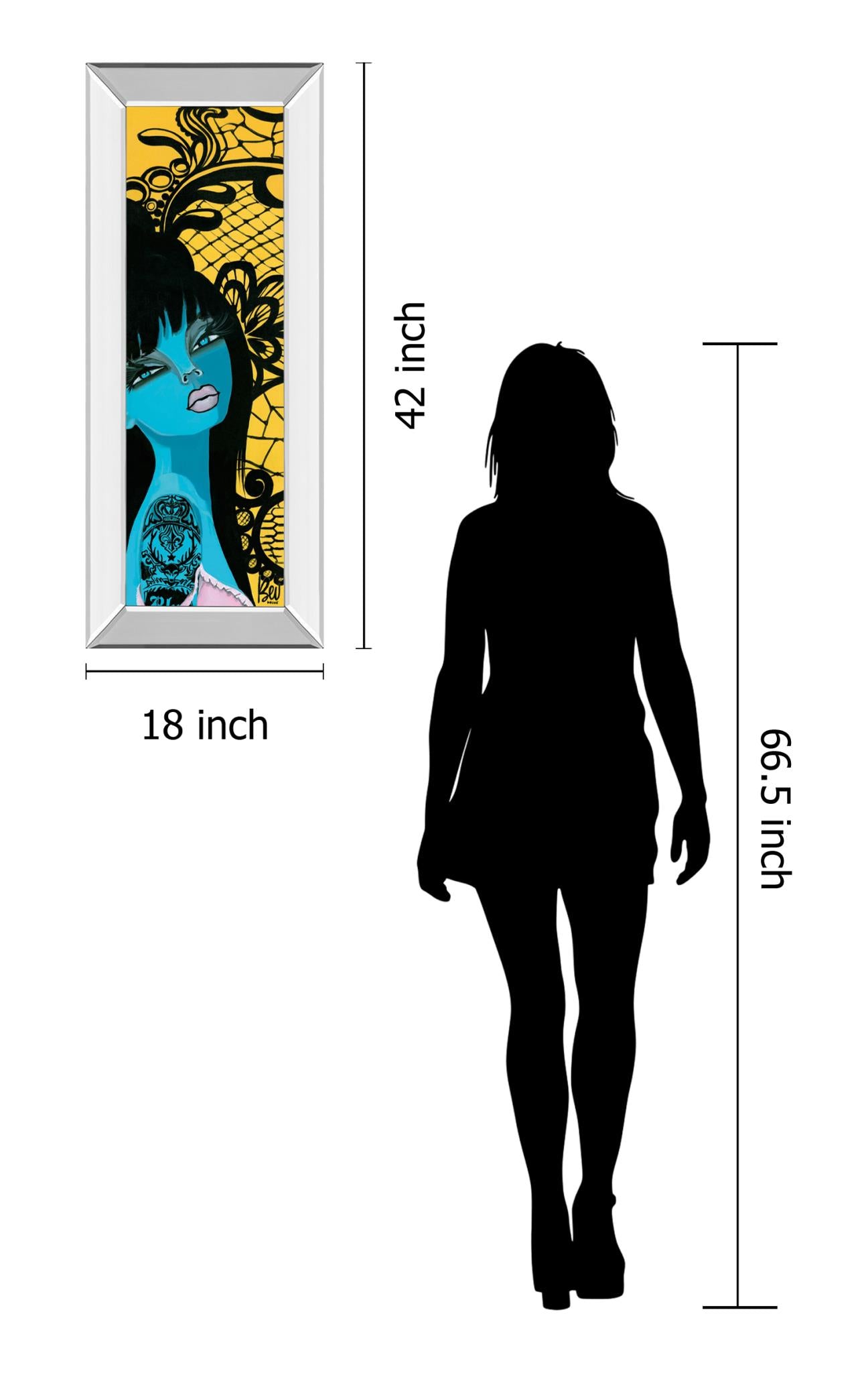 Mirrored Frame Ink Chiffon I By Bev Hogue 18X42 Mirror Frame Print