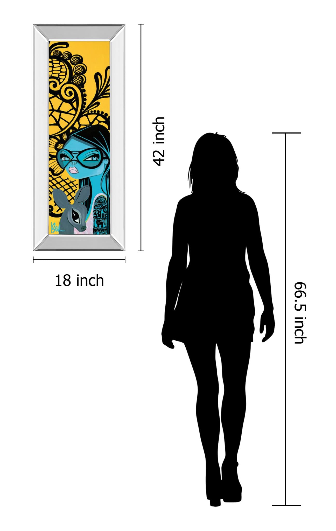 Mirrored Frame Ink Chiffon Ii By Bev Hogue 18X42 Mirror Frame Print