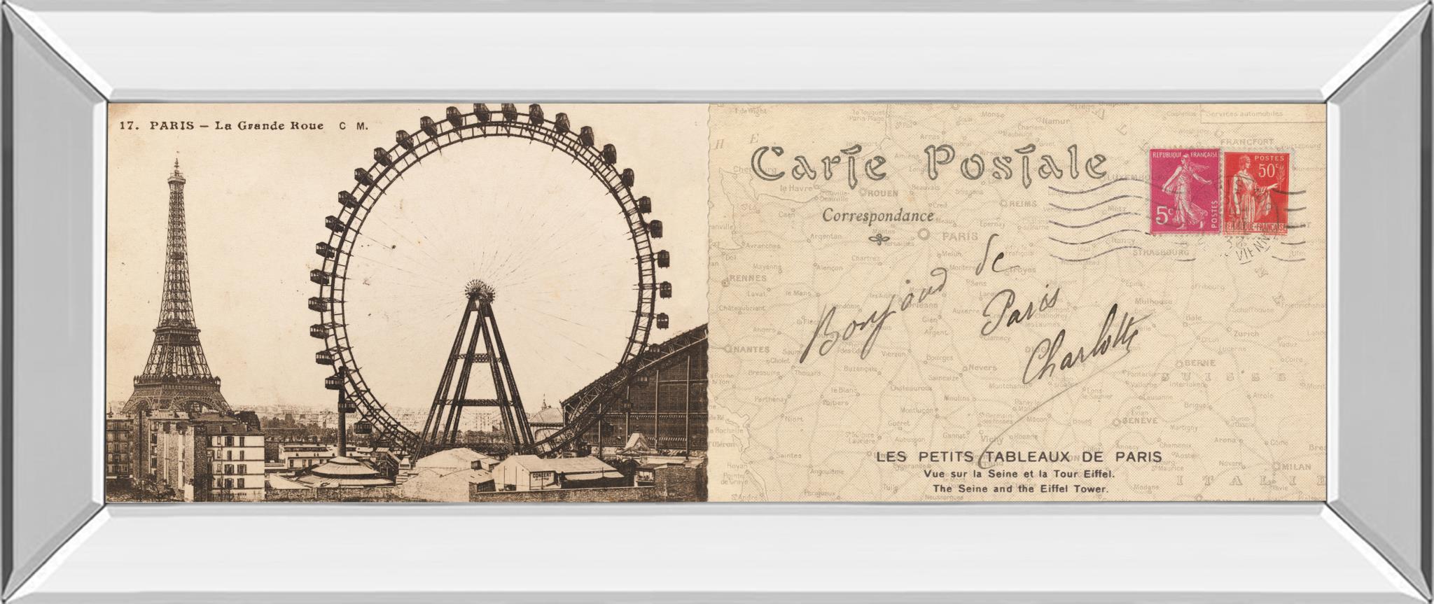 Mirrored Frame Lettre De Paris Ii By Wild Apple Graphics 18X42 Mirror Frame Print