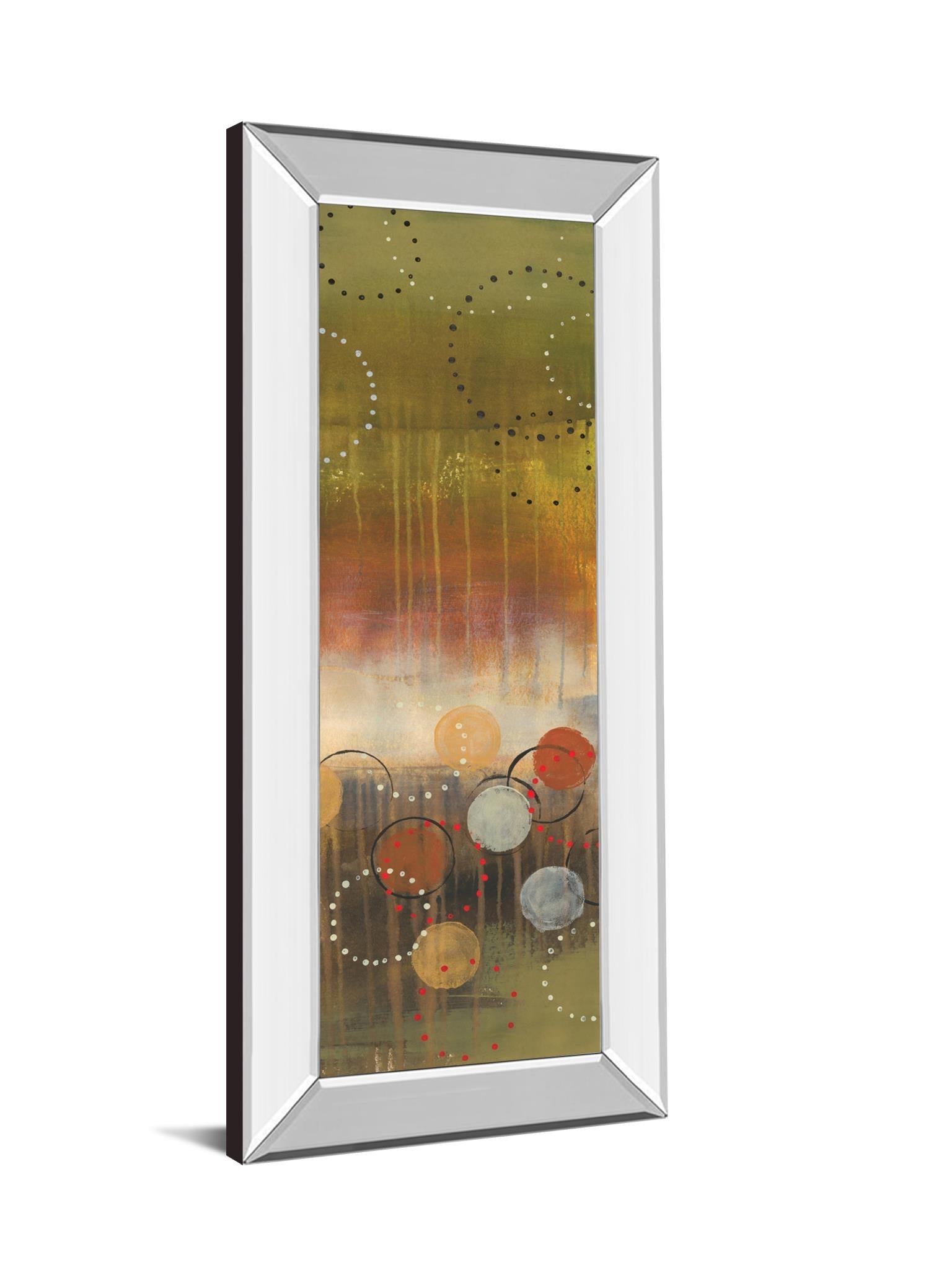 Mirrored Frame Circles In Green Panel Ii By Jeni Lee 18X42 Mirror Frame Print