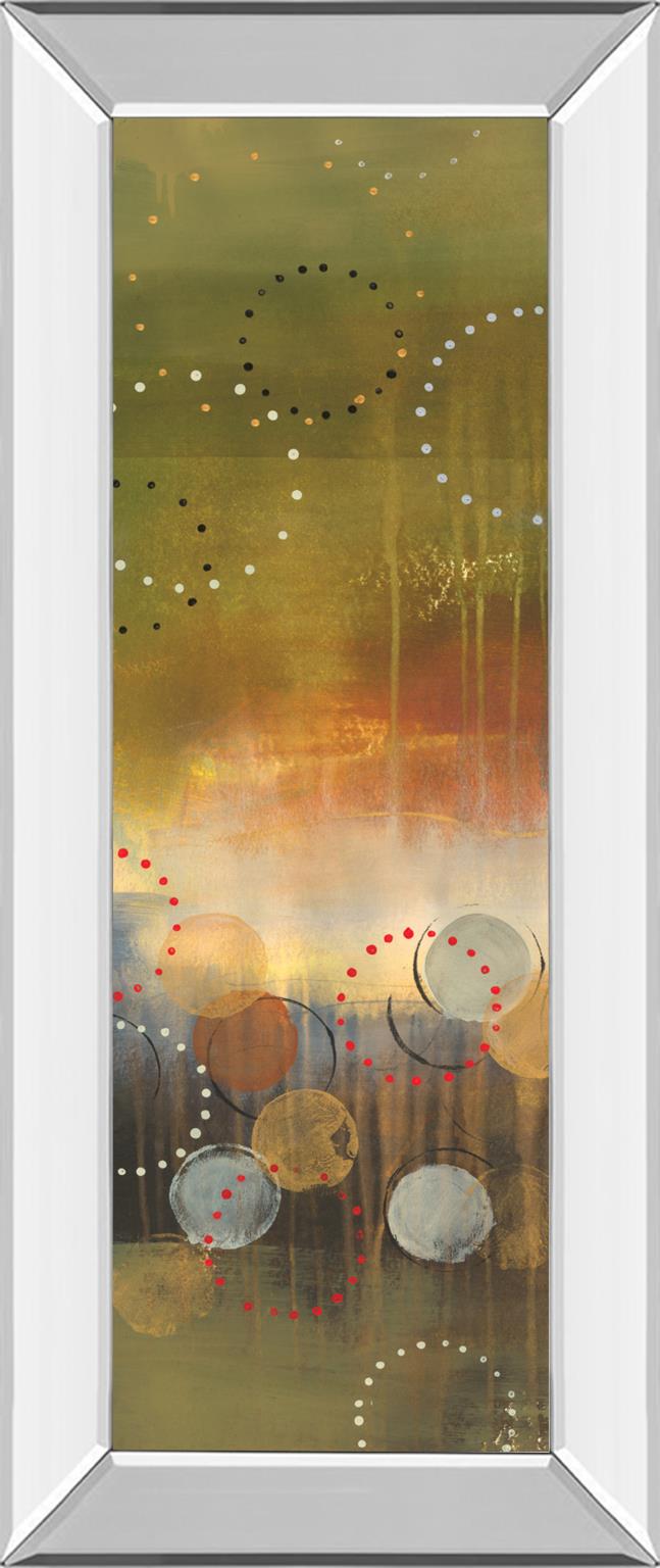 Mirrored Frame Circles In Green Panel I By Jeni Lee 18X42 Mirror Frame Print