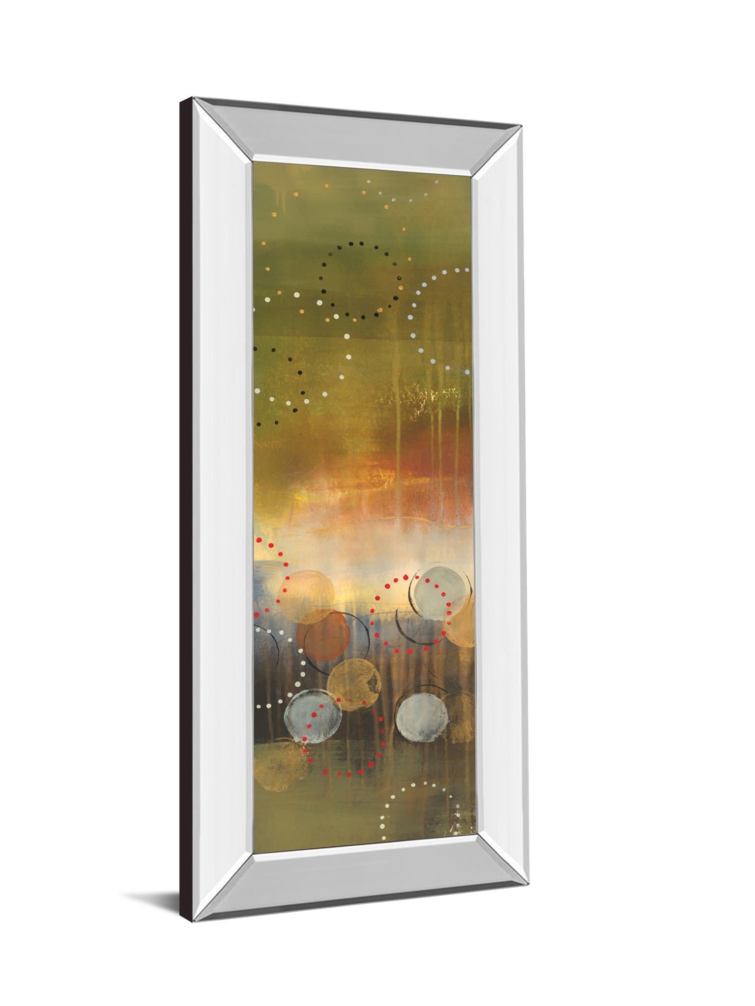 Mirrored Frame Circles In Green Panel I By Jeni Lee 18X42 Mirror Frame Print