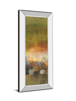 Mirrored Frame Circles In Green Panel I By Jeni Lee 18X42 Mirror Frame Print