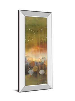 Mirrored Frame Circles In Green Panel I By Jeni Lee 18X42 Mirror Frame Print