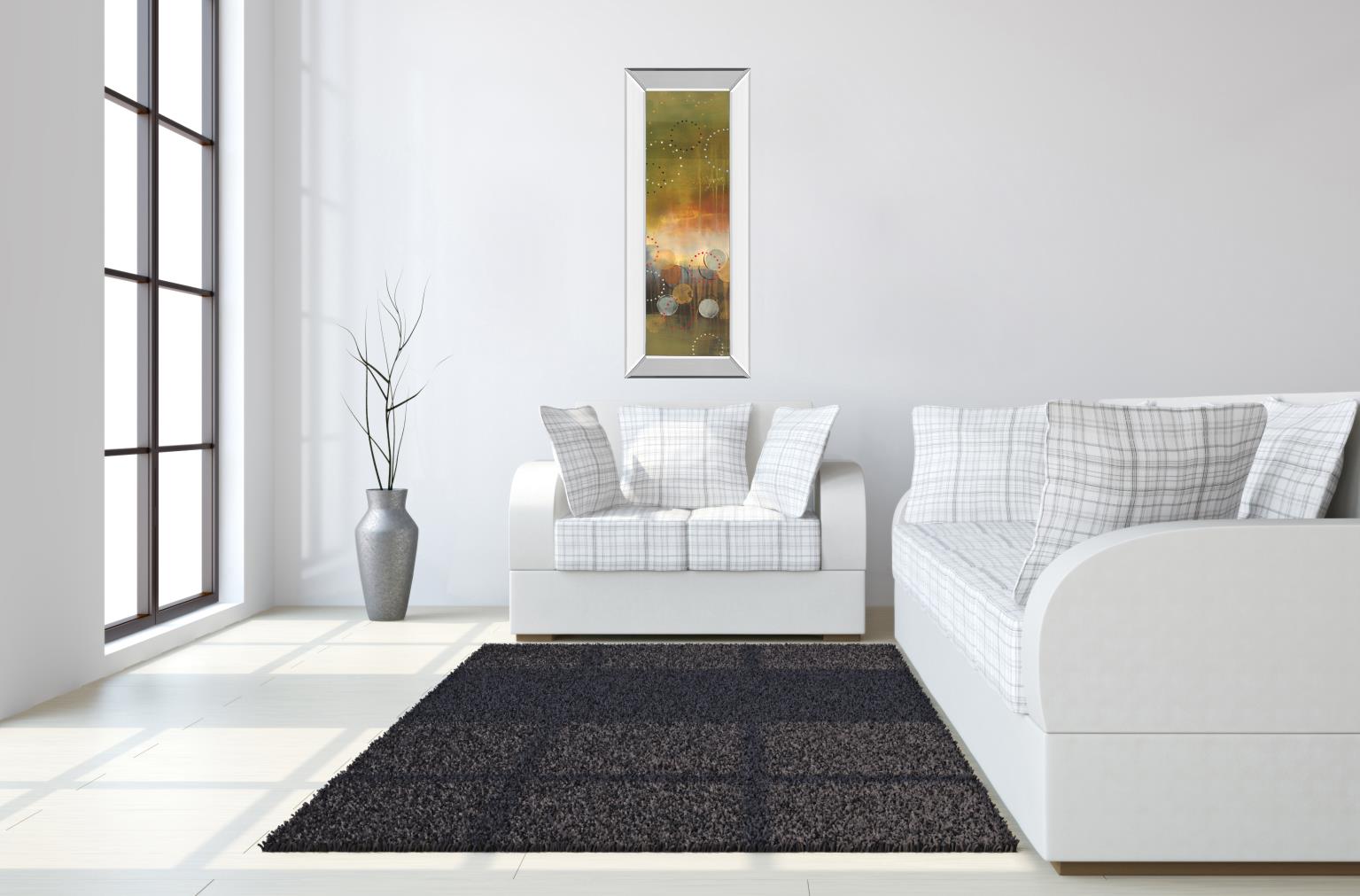 Mirrored Frame Circles In Green Panel I By Jeni Lee 18X42 Mirror Frame Print