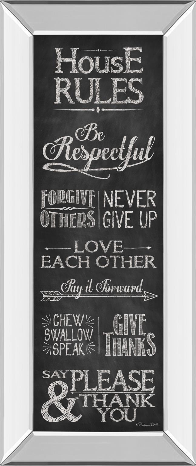 Mirrored Frame House Rules By Susan Ball 18X42 Mirror Frame Print