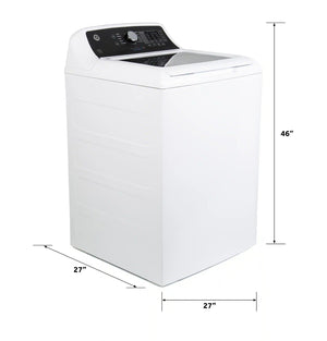 Package - GE - 4.5 Cu. Ft. Top Load Washer with Water Level Control, Deep Fill, Quick Wash, and Glass Lid and 7.4 Cu. Ft. Front Load Electric Dryer with Sensor Dry - White with Matte Black