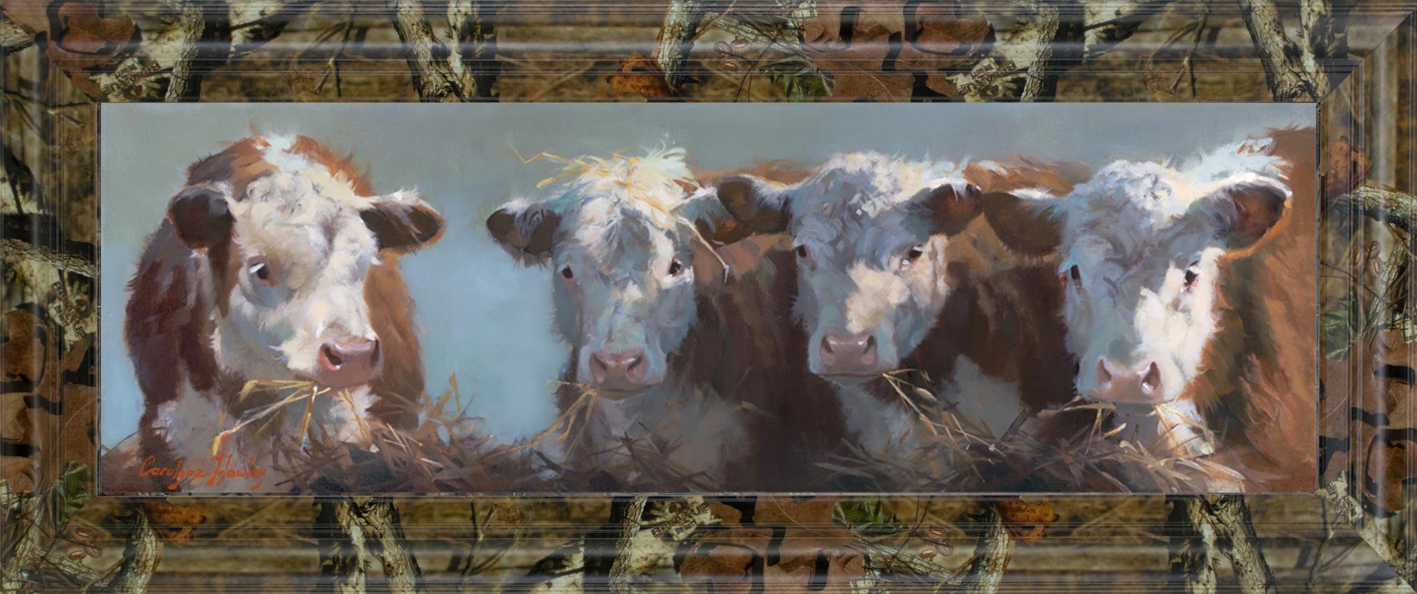 Little Bull & The Babes By Carolyne Hawley 18X42 Framed Print