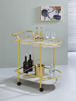 Desiree 2-tier Faux Marble Shelf Metal Bar Cart Black