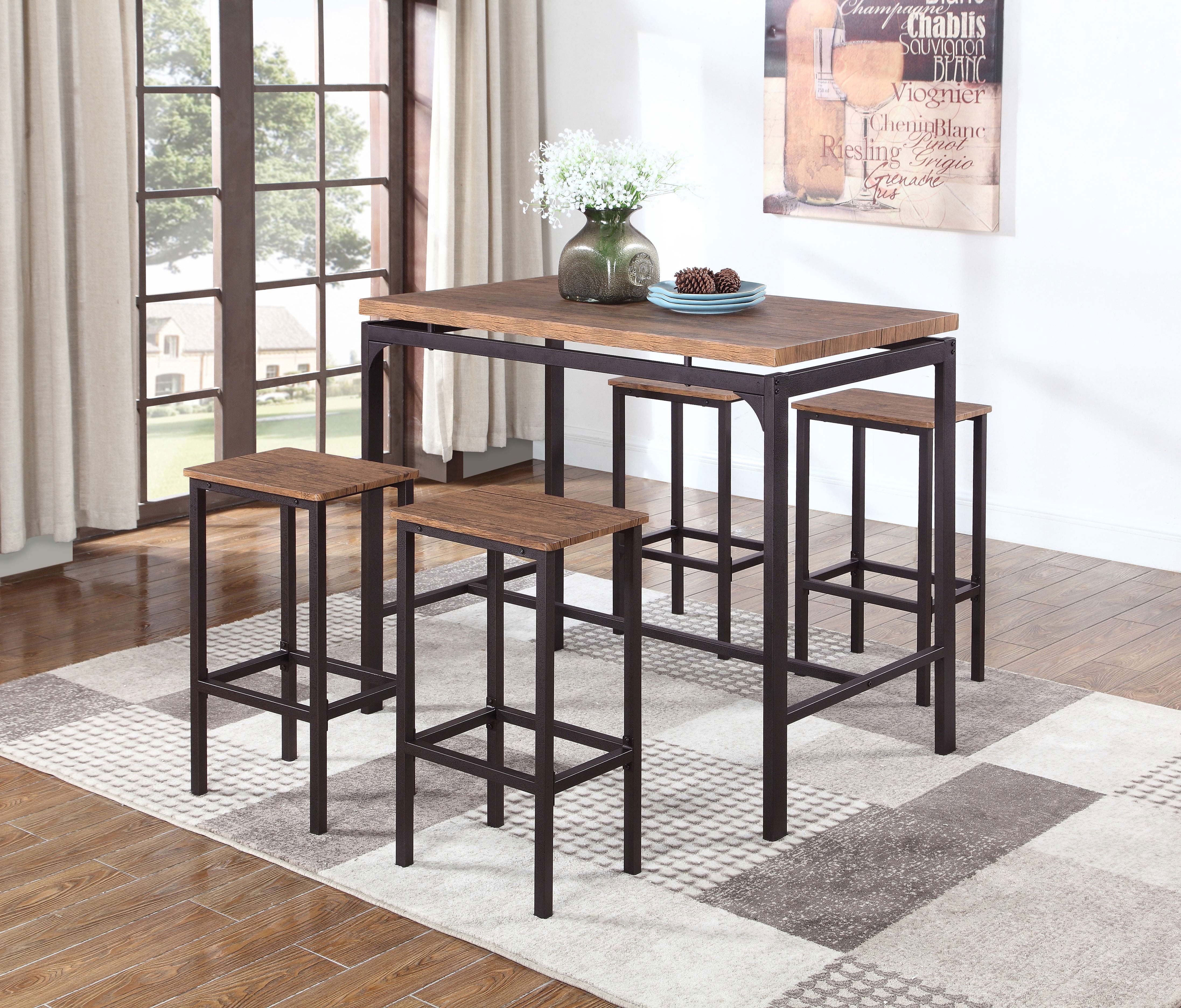 Santana  Pub Height Bar Table Set Weathered Chestnut