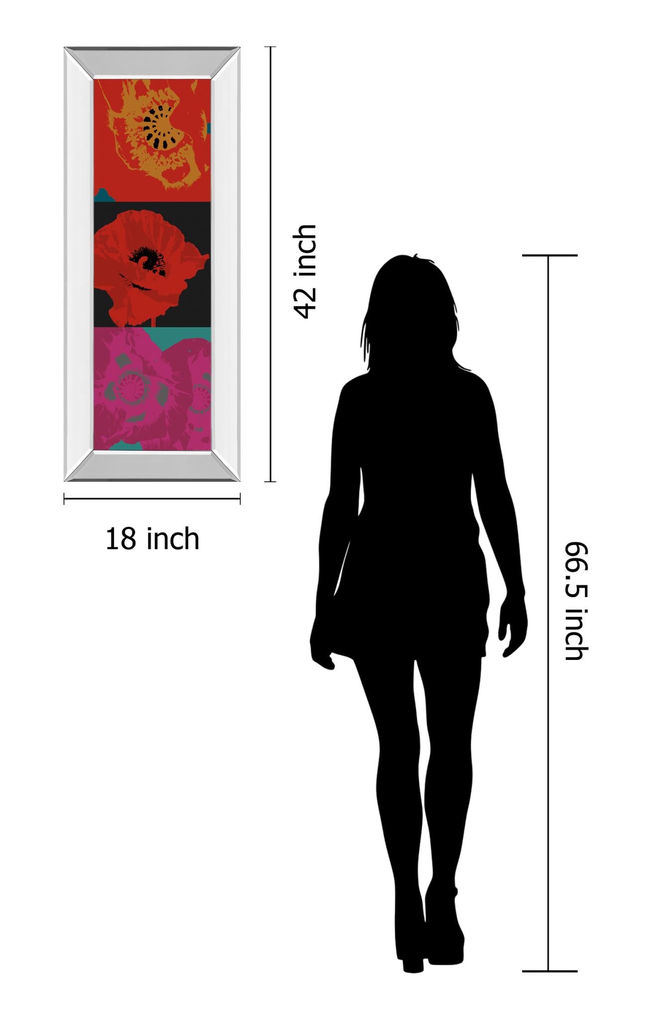 Mirrored Frame Pop Poppies By Li-Legger, D 18X42 Mirror Frame Print