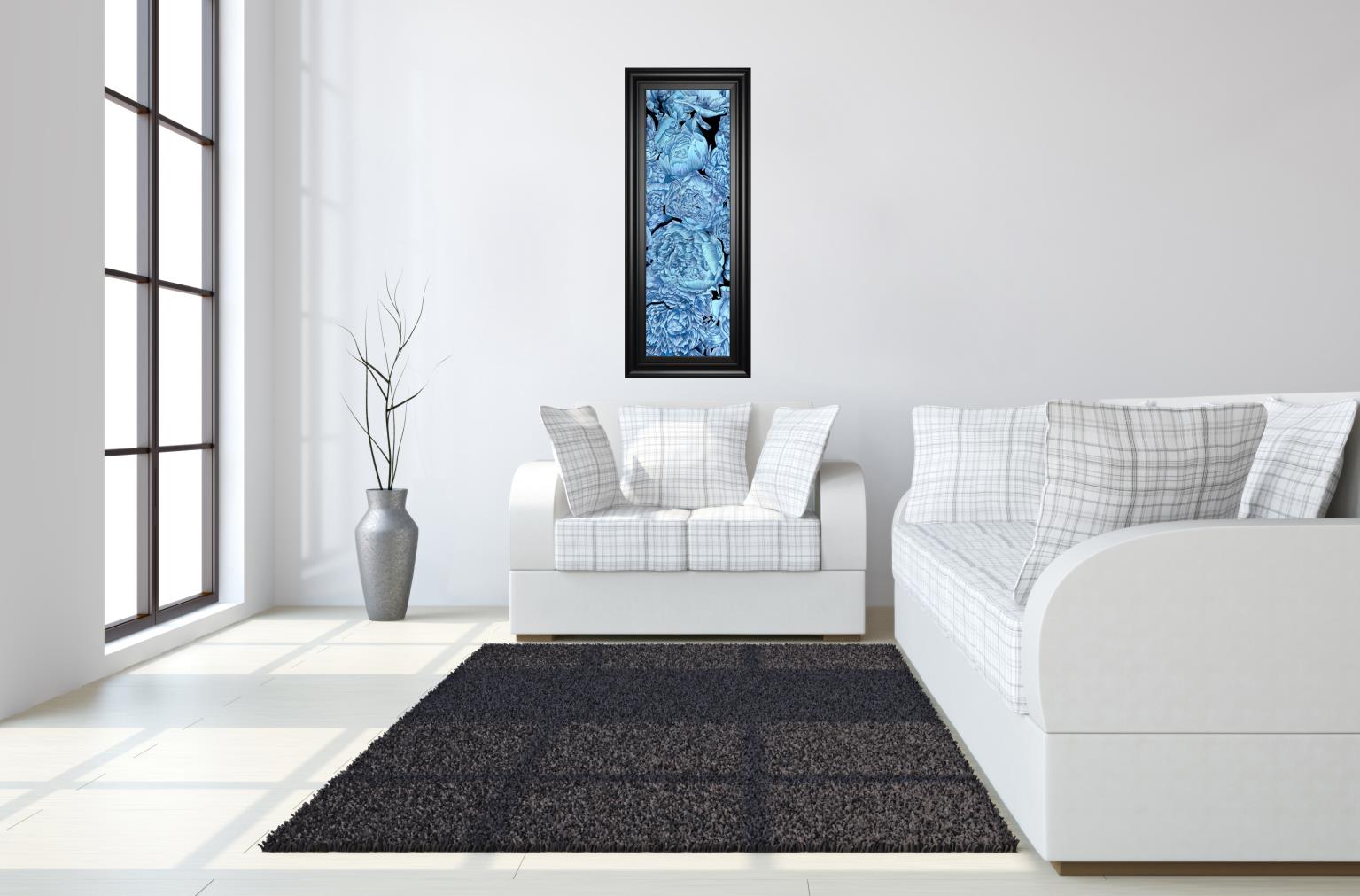 Blue Peonies Ii By Melissa Wang 18X42 Framed Print
