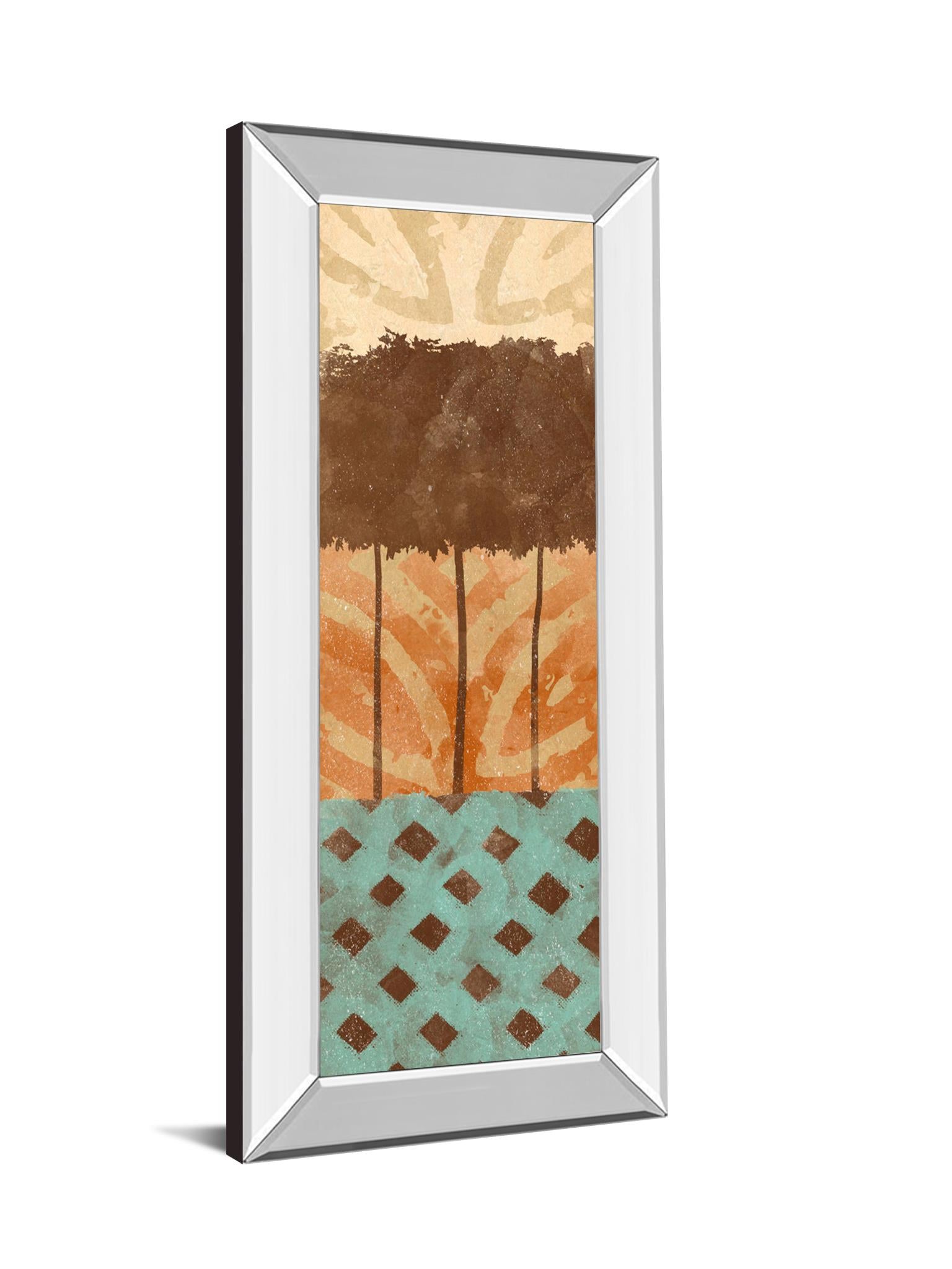 Mirrored Frame Tribal Trio Ii By Alonzo Saunders 18X42 Mirror Frame Print