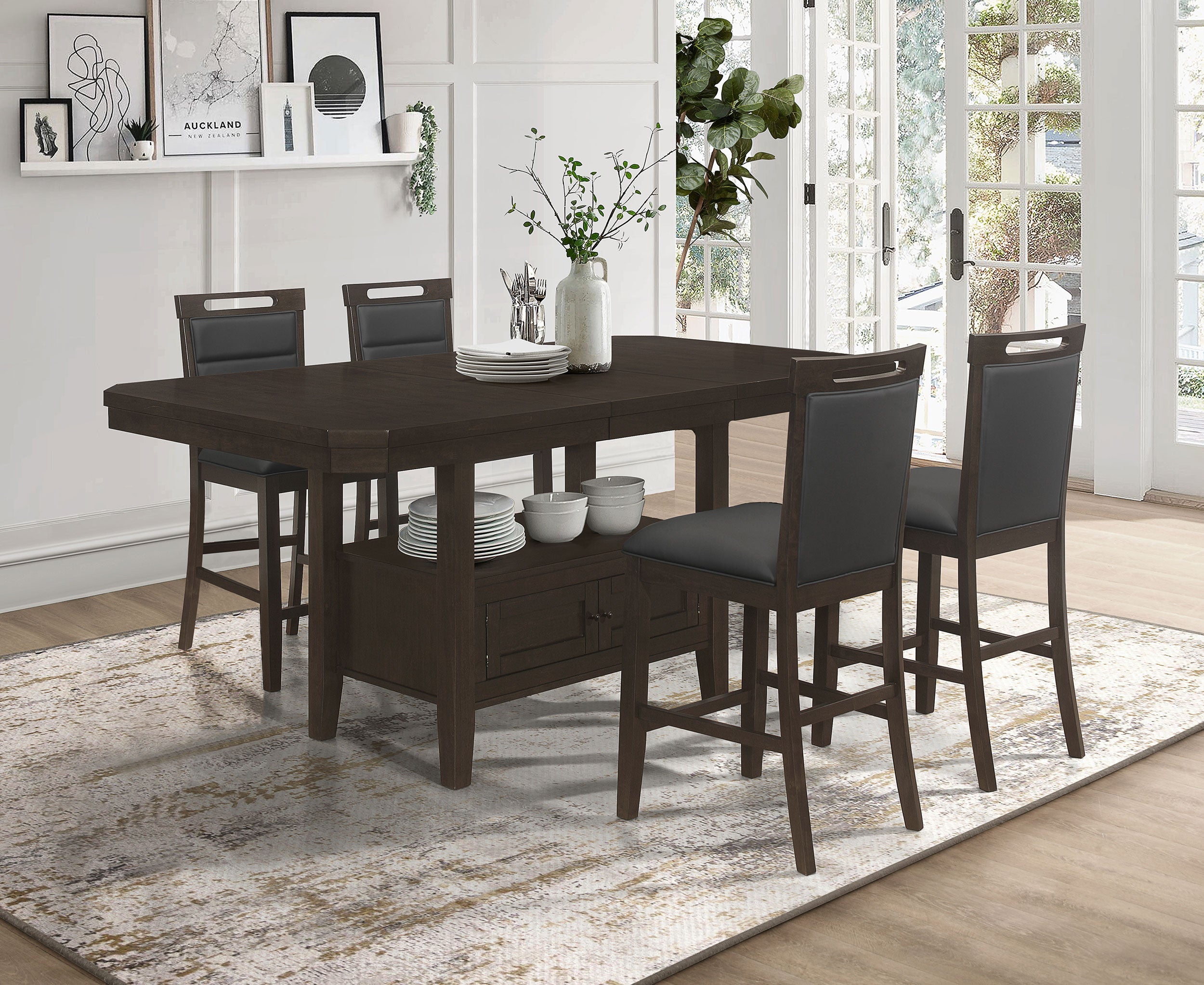 Prentiss  Butterfly Leaf Dining Table Set Cappuccino