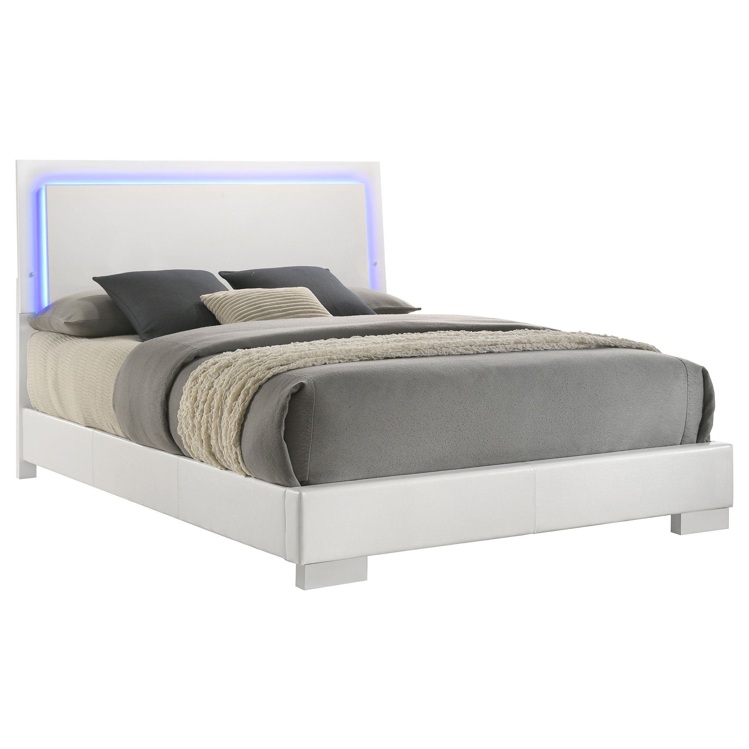 Felicity Wood California King LED Panel Bed White High Gloss