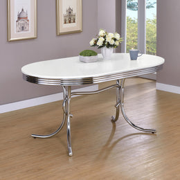 Retro Oval 60-inch Wood Top Dining Table White and Chrome