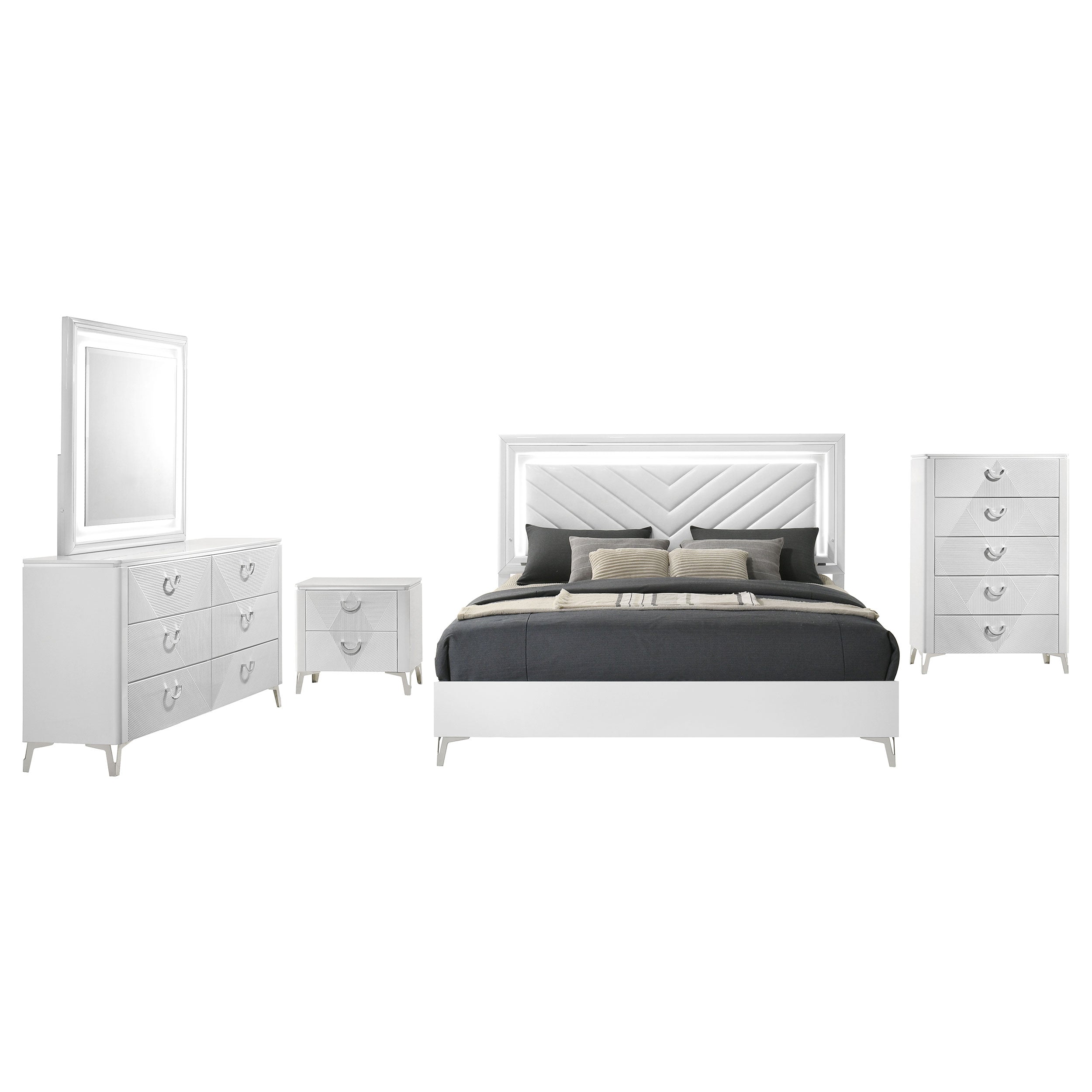 Cassia LED Bedroom Set White High Gloss