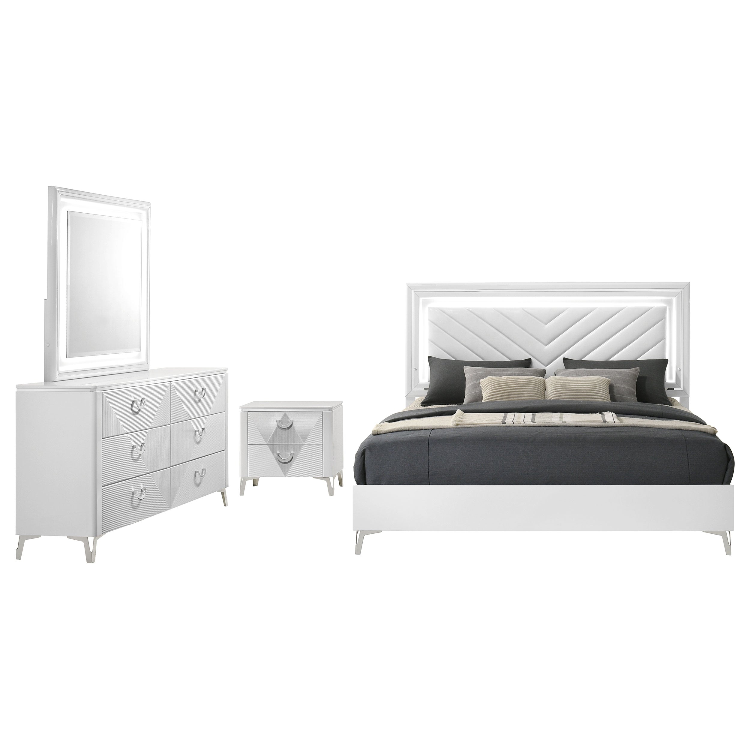 Cassia LED Bedroom Set White High Gloss