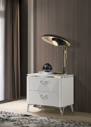 Cassia 2-drawer Nightstand Bedside Table White High Gloss