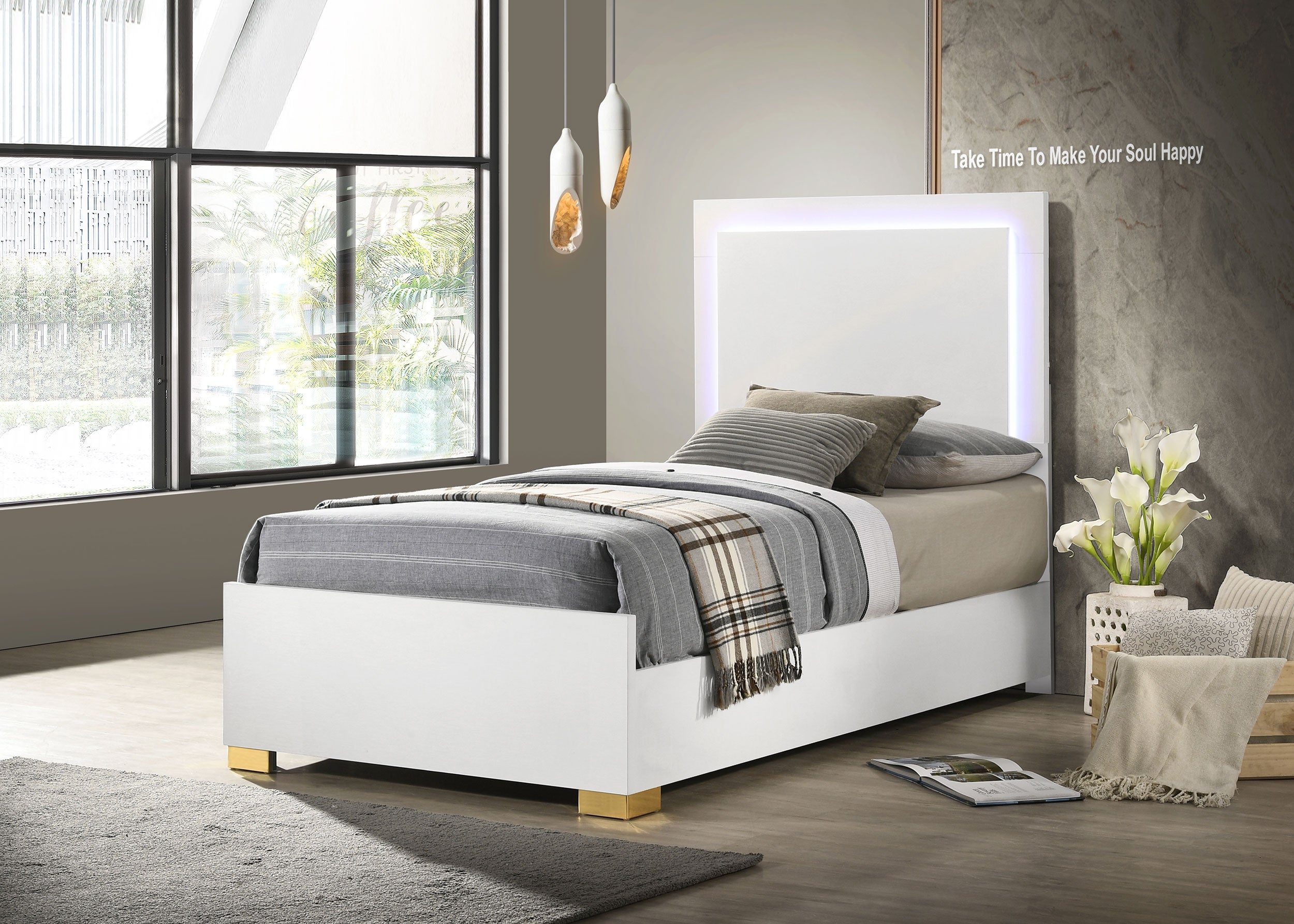 Marceline Wood  LED Panel Bed Black