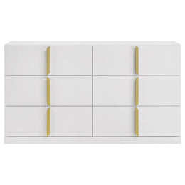 Ines 6-drawer Bedroom Dresser with Mirror Cabinet White High Gloss