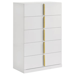Ines 5-drawer Bedroom Chest of Drawers White High Gloss