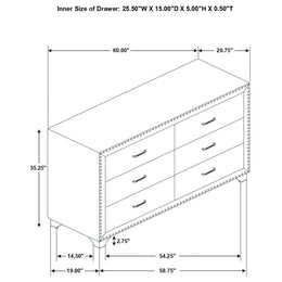 Melody 6-drawer Upholstered Dresser Grey